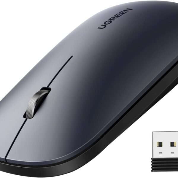 UGREEN Wireless Mouse, Slim Mouse Silent Mice Noiseless for Laptop with 2.4G USB Adapter Ultrafast Scrolling Portable Mouse 4 Adjustable DPI Compatible with PC HP Lenovo ASUS Dell Smart TV-Black