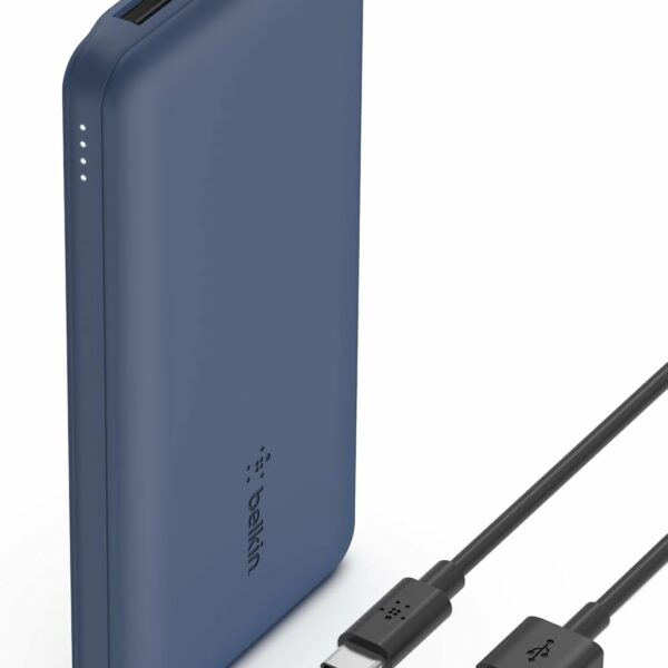 Belkin 10000mAh portable power bank, 10K USB-C portable charger with 1 USB-C port and 2 USB-A ports, battery pack for up to 15W charging for iPhone, Samsung Galaxy, AirPods, iPad, and more – Blue