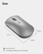 Lenovo 600 Bluetooth Silent Mouse, Blue Optical Sensor, Adjustable DPI, 4 Button, Microsoft Swift Pair, Windows, Chrome, GY50X88832, Gray