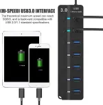 Powered USB Hub 3.0, 7 Ports USB Charging Extender Data Hub Splitter Extension, with Individual Switches and Lights for Laptop, PC, Computer, USB Devices Super Compatible, 5Gbps Data Transfer Speed