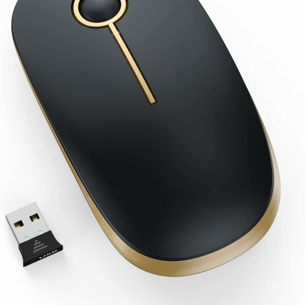 PryRose Silent Wireless Mouse, 2.4G Slim Travel Mouse with USB Receiver, Quiet Click Protable Computer Mice for Laptop PC Mac, Comfortable Texture, Black & Gold