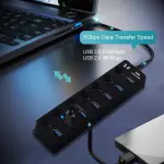 Powered USB Hub 3.0, 7 Ports USB Charging Extender Data Hub Splitter Extension, with Individual Switches and Lights for Laptop, PC, Computer, USB Devices Super Compatible, 5Gbps Data Transfer Speed