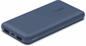 Belkin 10000mAh portable power bank, 10K USB-C portable charger with 1 USB-C port and 2 USB-A ports, battery pack for up to 15W charging for iPhone, Samsung Galaxy, AirPods, iPad, and more – Blue