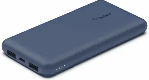 Belkin 10000mAh portable power bank, 10K USB-C portable charger 3 Belkin 10000mAh portable power bank, 10K USB-C portable charger with 1 USB-C port and 2 USB-A ports, battery pack for up to 15W charging for iPhone, Samsung Galaxy, AirPods, iPad, and more – Blue