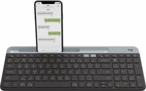 Logitech K580 Slim Multi-Device Wireless Keyboard - Bluetooth/Receiver, Compact, Easy Switch, 24 Month Battery, Win/Mac, Desktop, Tablet, Smartphone, Laptop Compatible, Arabic Graphite