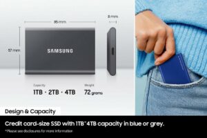 Samsung T7 Portable SSD - 1 TB - USB 3.2 Gen.2 External SSD Indigo Blue (MU-PC1T0H/WW)