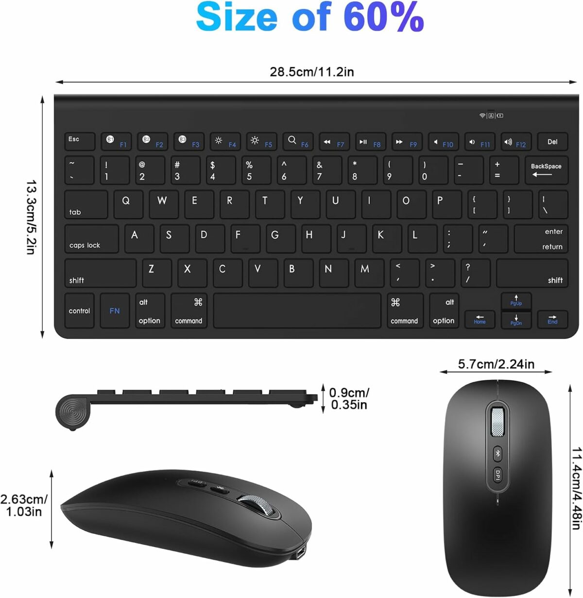 cimetech Bluetooth Keyboard Mouse Combo, Slim Portable Ergonomic Wireless Keyboard and Rechargeable Mouse Compatible with Laptop, iPad, Tablet, PC, Smartphone - Black cimetech Bluetooth Keyboard Mouse Combo, Slim Portable Ergonomic Wireless Keyboard and Rechargeable Mouse Compatible with Laptop, iPad, Tablet, PC, Smartphone - Black