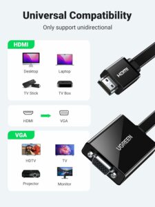 UGREEN Active HDMI to VGA Adapter Converter with 3.5mm Audio Jack up to 1080P Compatible for PC, Laptop, Ultrabook, Raspberry Pi, Chromebook - Black