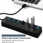 Powered USB Hub 3.0, 7 Ports USB Charging Extender Data Hub Splitter Extension, with Individual Switches and Lights for Laptop, PC, Computer, USB Devices Super Compatible, 5Gbps Data Transfer Speed