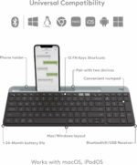 Logitech K580 Slim Multi-Device Wireless Keyboard - Bluetooth/Receiver, Compact, Easy Switch, 24 Month Battery, Win/Mac, Desktop, Tablet, Smartphone, Laptop Compatible, Arabic Graphite