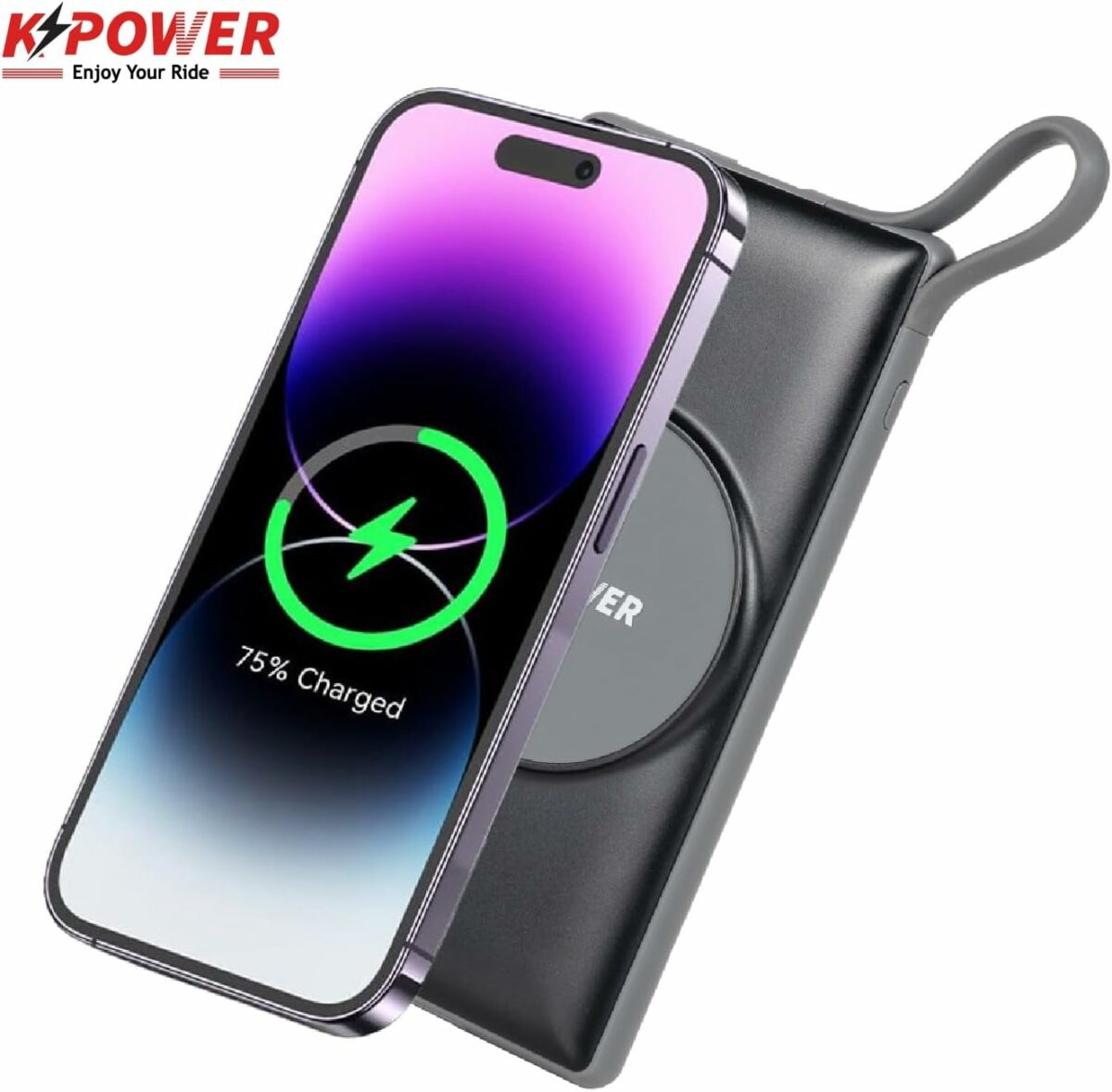 K POWER 6 in1 Wireless Power Bank Station 10000mAh with Built-in Cable, Power Delivery 20W QC Wireless and 1 Rapid Re-Charging Station with 4 USB Outputs/ 120W Charging Base Input - Black