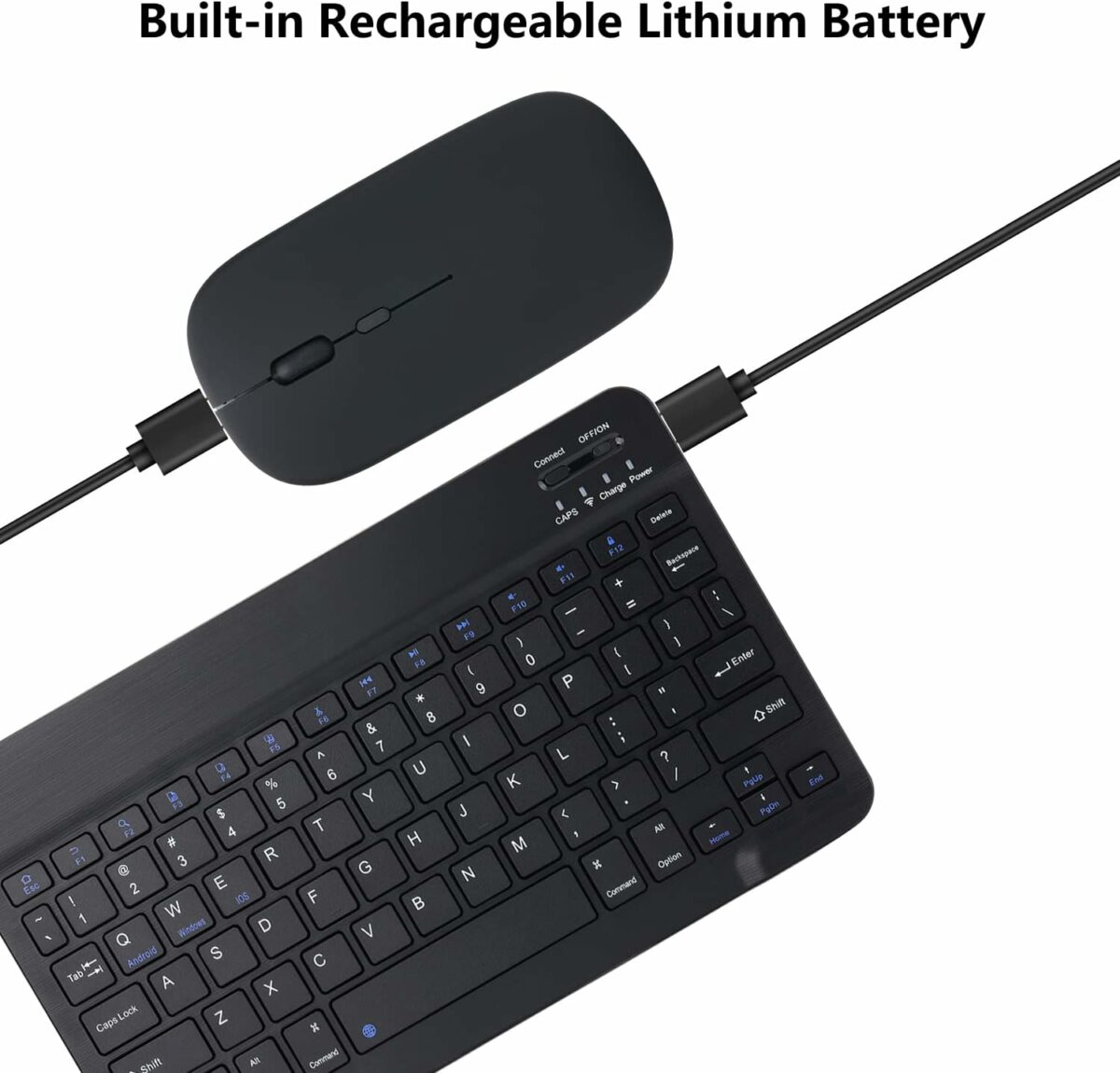 Rechargeable Bluetooth Keyboard and Mouse Combo Ultra-Slim Portable Compact Wireless Mouse Keyboard Set for Android Windows Tablet Cell Phone iPhone iPad Pro Air Mini, iPad OS/iOS 13 and above (Black)