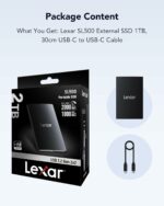 Lexar SL500 External SSD 1TB, USB3.2 Gen2x2 Portable SSD, PSSD up to 2000MB/s Read, 1800MB/s Write, External Solid State Drive with Metal Design, DataShieldTM 256-bit AES Encryption(LSL500X001T-RNBNG)