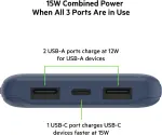 Belkin 10000mAh portable power bank, 10K USB-C portable charger with 1 USB-C port and 2 USB-A ports, battery pack for up to 15W charging for iPhone, Samsung Galaxy, AirPods, iPad, and more – Blue