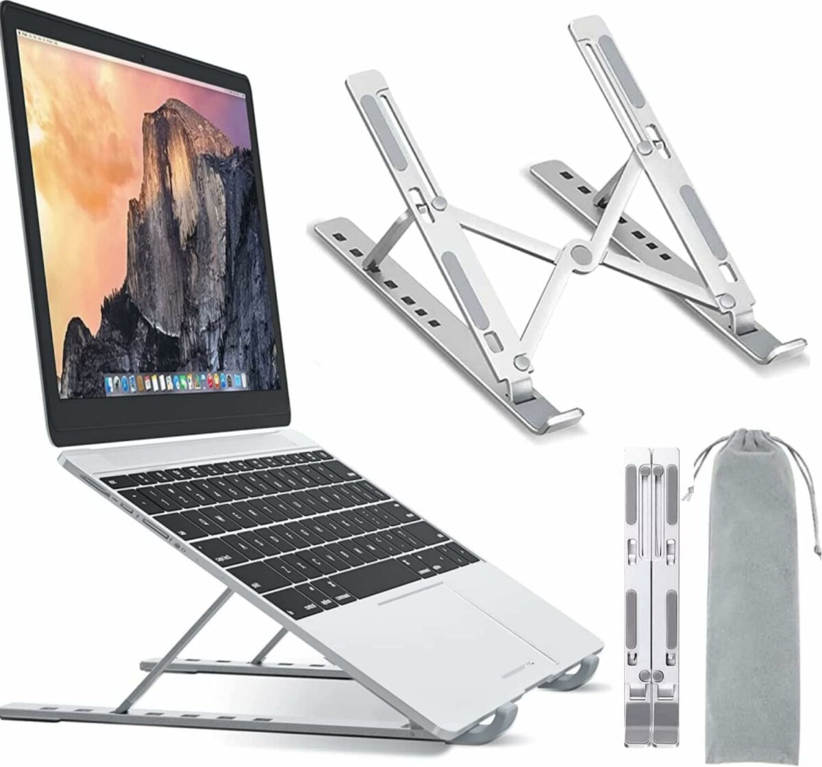 SKY-TOUCH Laptop Stand for Desk, Adjustable Laptop Riser ABS+Silicone Foldable Portable Laptop Holder, Ventilated Cooling Notebook Stand for MacBook Pro Air, Lenovo, Dell, HP, Laptops,Tablet