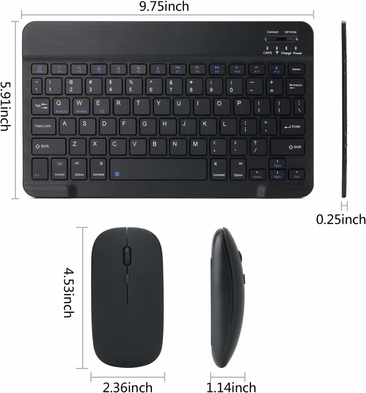 Rechargeable Bluetooth Keyboard and Mouse Combo Ultra-Slim Portable Compact Wireless Mouse Keyboard Set for Android Windows Tablet Cell Phone iPhone iPad Pro Air Mini, iPad OS/iOS 13 and above (Black)