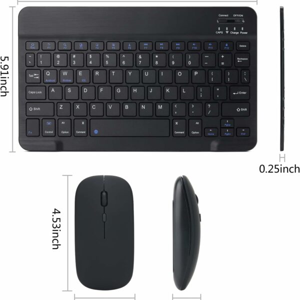 Rechargeable Bluetooth Keyboard and Mouse Combo Ultra-Slim Portable Compact Wireless Mouse Keyboard Set for Android Windows Tablet Cell Phone iPhone iPad Pro Air Mini, iPad OS/iOS 13 and above (Black)