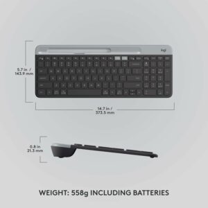 Logitech K580 Slim Multi-Device Wireless Keyboard - Bluetooth/Receiver, Compact, Easy Switch, 24 Month Battery, Win/Mac, Desktop, Tablet, Smartphone, Laptop Compatible, Arabic Graphite