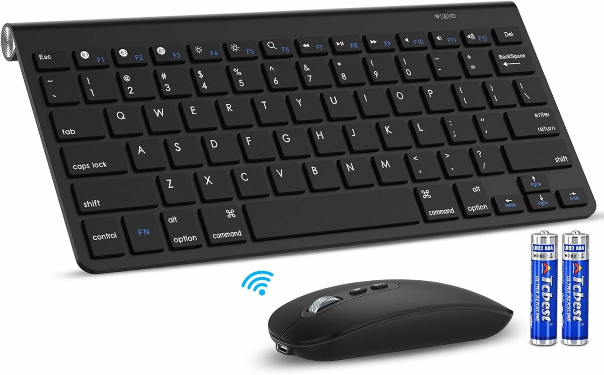 cimetech Bluetooth Keyboard Mouse Combo, Slim Portable Ergonomic Wireless Keyboard and Rechargeable Mouse Compatible with Laptop, iPad, Tablet, PC, Smartphone - Black