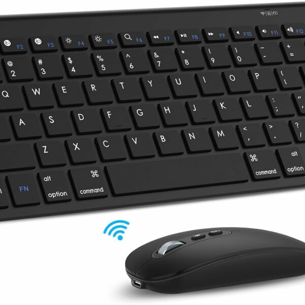 cimetech Bluetooth Keyboard Mouse Combo, Slim Portable Ergonomic Wireless Keyboard and Rechargeable Mouse Compatible with Laptop, iPad, Tablet, PC, Smartphone - Black