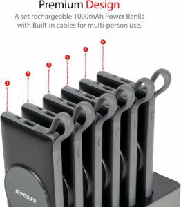 K POWER 6 in1 Wireless Power Bank Station 10000mAh with Built-in Cable, Power Delivery 20W QC Wireless and 1 Rapid Re-Charging Station with 4 USB Outputs/ 120W Charging Base Input - Black