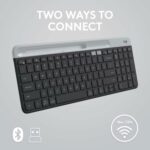 Logitech K580 Slim Multi-Device Wireless Keyboard - Bluetooth/Receiver, Compact, Easy Switch, 24 Month Battery, Win/Mac, Desktop, Tablet, Smartphone, Laptop Compatible, Arabic Graphite