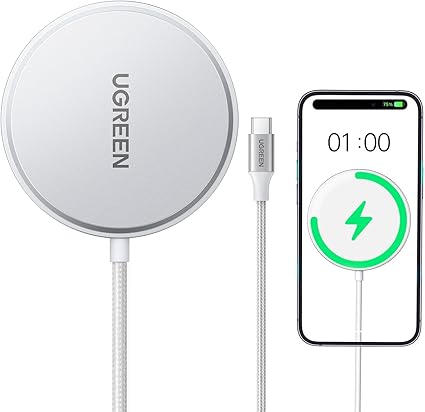 UGREEN MagFlow Wireless Charger 【Latest MPP Qi2 15W】【Apple MFi Certified】Magsafe Charger for iPhone Airpods Charging Pad Magnetic Fast Charger Type C Cable 1.5M for iPhone 16/15/14/13, AirPods 3/2/Pro