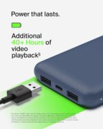 Belkin 10000mAh portable power bank, 10K USB-C portable charger with 1 USB-C port and 2 USB-A ports, battery pack for up to 15W charging for iPhone, Samsung Galaxy, AirPods, iPad, and more – Blue