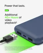 Belkin 10000mAh portable power bank, 10K USB-C portable charger with 1 USB-C port and 2 USB-A ports, battery pack for up to 15W charging for iPhone, Samsung Galaxy, AirPods, iPad, and more – Blue