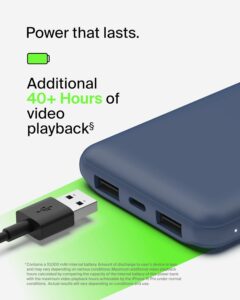 Belkin 10000mAh portable power bank, 10K USB-C portable charger with 1 USB-C port and 2 USB-A ports, battery pack for up to 15W charging for iPhone, Samsung Galaxy, AirPods, iPad, and more – Blue