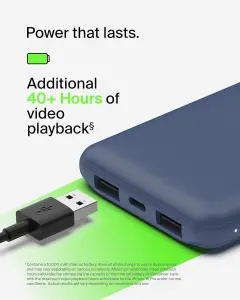 Belkin 10000mAh portable power bank, 10K USB-C portable charger 6 Belkin 10000mAh portable power bank, 10K USB-C portable charger with 1 USB-C port and 2 USB-A ports, battery pack for up to 15W charging for iPhone, Samsung Galaxy, AirPods, iPad, and more – Blue