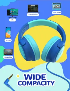 iClever Kids Headphones, Wired Headphones for Kids 85dBA Safe Volume Limit, Stereo Sound Foldable Adjustable Over Ear, 3.5mm Jack Boys Girls Childrens Headphones for School/Travel/Tablet/PC