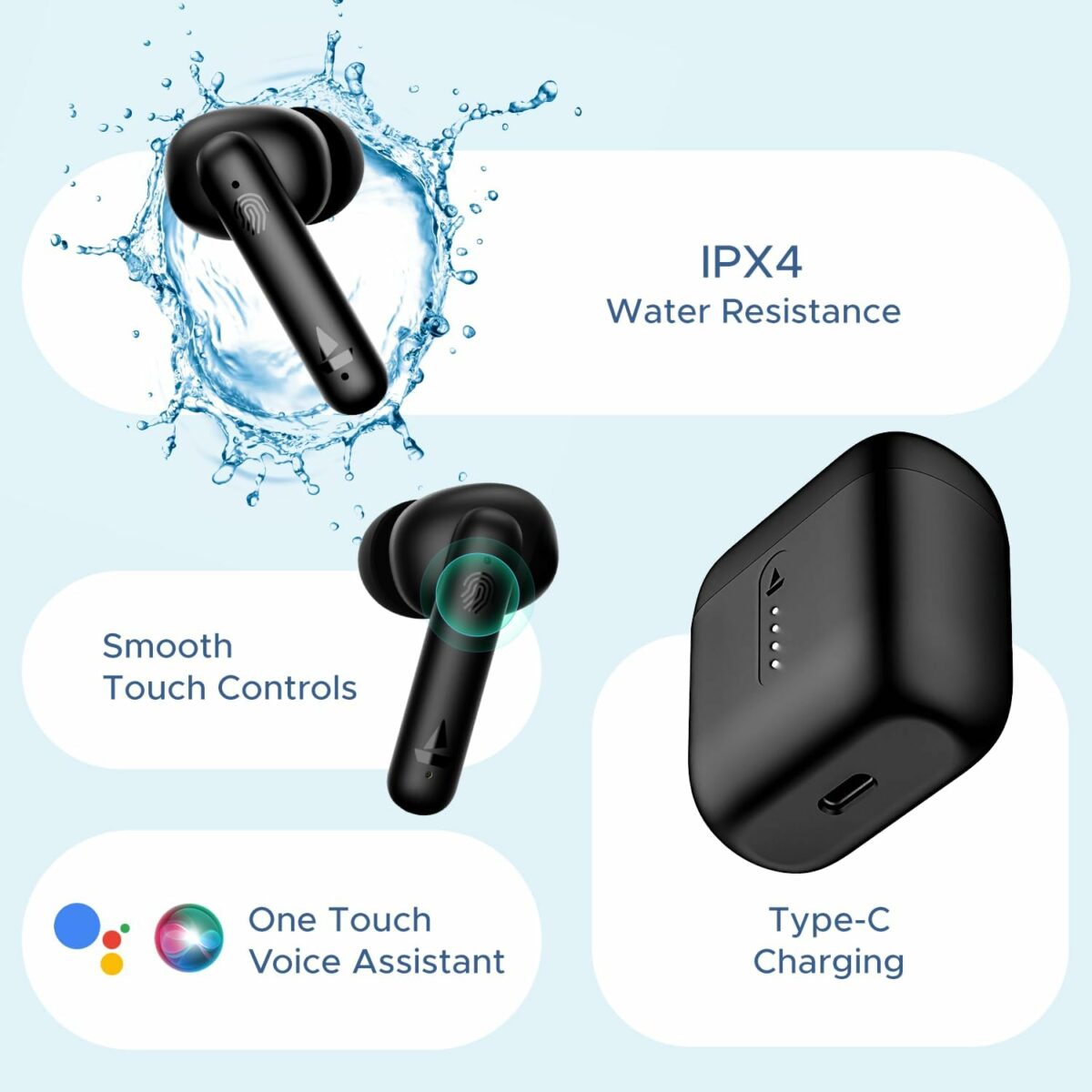 boAt Airdopes 141 Bluetooth Truly Wireless in Ear Earbuds with mic, 42H Playtime, Beast Mode(Low Latency Upto 80ms) for Gaming, ENx Tech, ASAP Charge, IWP, IPX4 Water Resistance (Bold Black), One Size