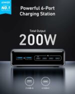 Anker Prime Charger, 200W 6-Port GaN Charging Station, Fast Charging USB C Charger, Compatible with iPhone 16/15/14 Series, MacBook Pro/Air, iPad Pro, Dell XPS, Galaxy S24/S23, Huawei, Xiaomi, Vivo