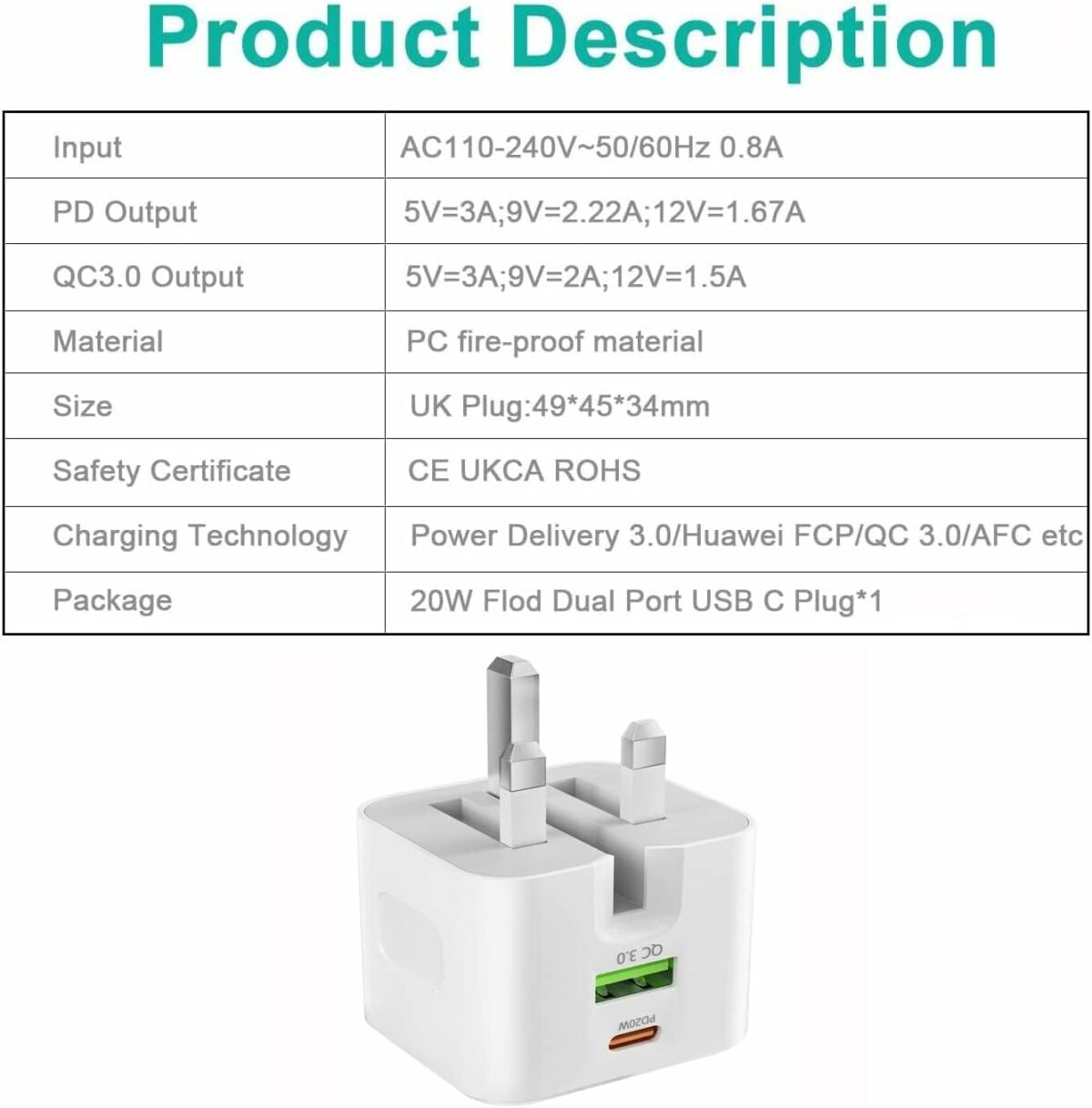 Necomi USB C Charger, ® 20W Fast Charge Wall Plug, 2 Ports PD&QC 3.0 Fast Charger Plug Compatible for iPhone 13/13 Pro 12/12 Pro/12 Pro Max/11/XS/XR, iPad, Galaxy