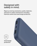 Belkin 10000mAh portable power bank, 10K USB-C portable charger with 1 USB-C port and 2 USB-A ports, battery pack for up to 15W charging for iPhone, Samsung Galaxy, AirPods, iPad, and more – Blue