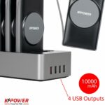 K POWER 6 in1 Wireless Power Bank Station 10000mAh with Built-in Cable, Power Delivery 20W QC Wireless and 1 Rapid Re-Charging Station with 4 USB Outputs/ 120W Charging Base Input - Black