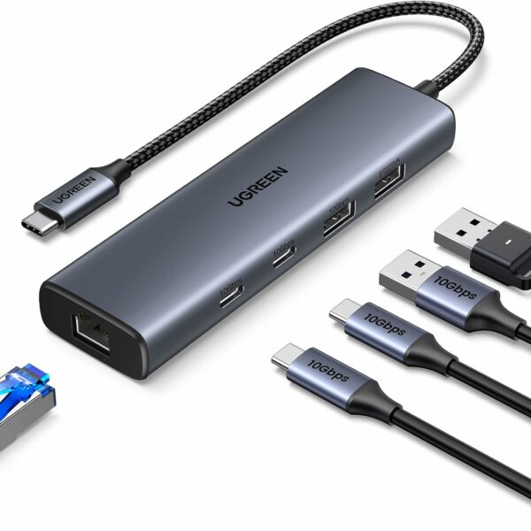 UGREEN USB-C to Ethernet Adapter يأتي بتصميم عملي ومجموعة واسعة من المنافذ التي توفر لك أداءً استثنائيًا، مثالي لمستخدمي MacBook، iPad، وiPhone 16. المميزات الرئيسية: منفذ جيجابت إيثرنت (RJ45): احصل على اتصال إنترنت سلكي سريع ومستقر يصل إلى 1 جيجابت في الثانية، مما يعزز أداء الشبكة في البث والألعاب والتحميلات. منفذي USB-C 3.2 بسرعة 10 جيجابت في الثانية: يوفر سرعات نقل بيانات فائقة لتلبية احتياجات الأجهزة ذات السرعة العالية. منفذ USB-A 3.2 ومنفذ USB-A 2.0: منافذ إضافية مثالية لتوصيل ملحقات مثل محركات الأقراص والفأرة ولوحات المفاتيح، مما يضمن توافقًا مع الأجهزة القديمة والجديدة. دعم Thunderbolt (3/4): يسمح بتوصيل فوري وسلس لأجهزة Thunderbolt 3/4، مما يجعله مثاليًا للأجهزة الأحدث من MacBook وiPad وiPhone 16. تصميم مضغوط ومحمول: سهل الحمل للاستخدام أثناء التنقل، في المكتب أو المنزل. 💥 احصل على UGREEN USB-C Hub Ethernet Adapter الآن وحقق أقصى استفادة من إمكانيات الاتصال والتوصيل متعدد المنافذ! 💥