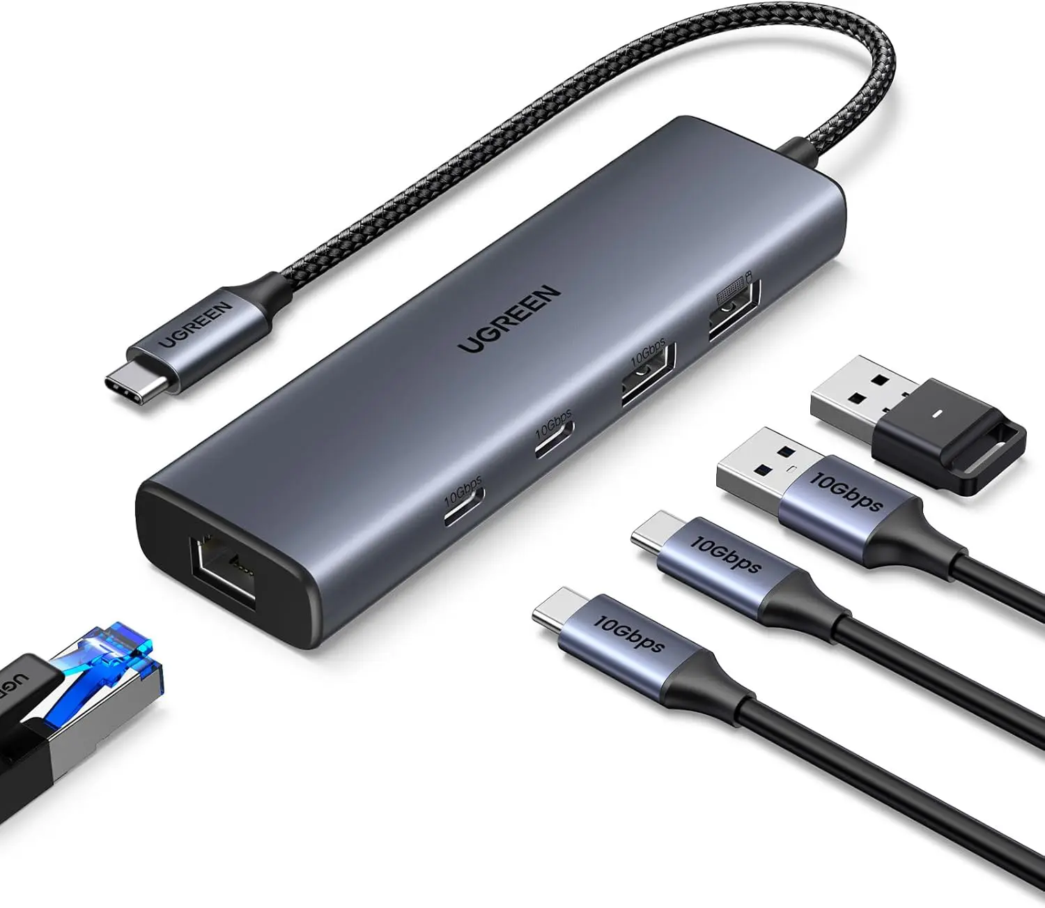 61z4yDD63xL._AC_SL1500_ UGREEN USB-C to Ethernet Adapter يأتي بتصميم عملي ومجموعة واسعة من المنافذ التي توفر لك أداءً استثنائيًا، مثالي لمستخدمي MacBook، iPad، وiPhone 16. المميزات الرئيسية: منفذ جيجابت إيثرنت (RJ45): احصل على اتصال إنترنت سلكي سريع ومستقر يصل إلى 1 جيجابت في الثانية، مما يعزز أداء الشبكة في البث والألعاب والتحميلات. منفذي USB-C 3.2 بسرعة 10 جيجابت في الثانية: يوفر سرعات نقل بيانات فائقة لتلبية احتياجات الأجهزة ذات السرعة العالية. منفذ USB-A 3.2 ومنفذ USB-A 2.0: منافذ إضافية مثالية لتوصيل ملحقات مثل محركات الأقراص والفأرة ولوحات المفاتيح، مما يضمن توافقًا مع الأجهزة القديمة والجديدة. دعم Thunderbolt (3/4): يسمح بتوصيل فوري وسلس لأجهزة Thunderbolt 3/4، مما يجعله مثاليًا للأجهزة الأحدث من MacBook وiPad وiPhone 16. تصميم مضغوط ومحمول: سهل الحمل للاستخدام أثناء التنقل، في المكتب أو المنزل. 💥 احصل على UGREEN USB-C Hub Ethernet Adapter الآن وحقق أقصى استفادة من إمكانيات الاتصال والتوصيل متعدد المنافذ! 💥