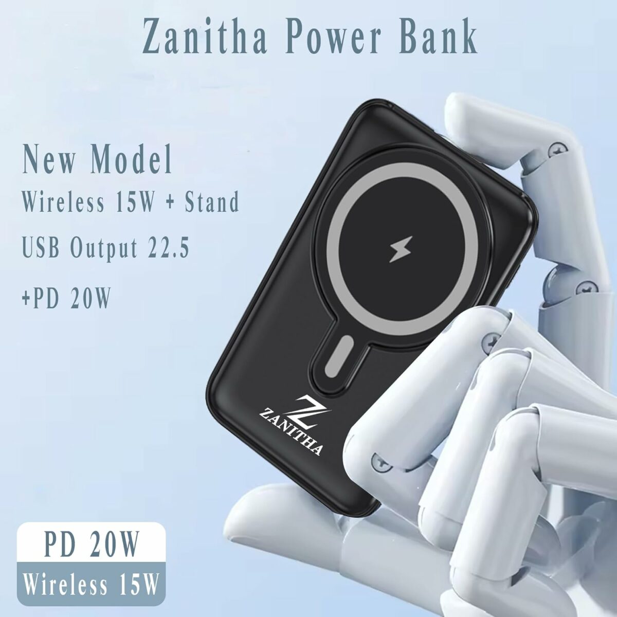 ZANITHA Wireless Power Bank 10000mAh with Built-in Cables | MagSafe Battery Pack Powerbank - Magnetic Power Bank with LED Screen & PD Fast Charging for iPhone 16/15/14/Pro/Max, Samsung &Smart Watches