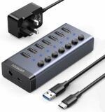 UGREEN Powered USB Hub 3.0, 7-Ports USB Charging Extender Data Hub (12V/2A Not Fast Charge) USB Splitter Extension, Power USB Adapter with Individual On/Off Switches for Laptop,PC, HDD, Flash Drive