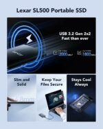 Lexar SL500 External SSD 1TB, USB3.2 Gen2x2 Portable SSD, PSSD up to 2000MB/s Read, 1800MB/s Write, External Solid State Drive with Metal Design, DataShieldTM 256-bit AES Encryption(LSL500X001T-RNBNG)