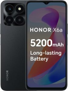 HONOR X6a Mobile Phone Unlocked, 6.5-Inch 90Hz Fullview Display, 4GB+128GB, 5200 mAh Long-lasting Battery, 50MP Triple Camera, Android 13, Midnight Black