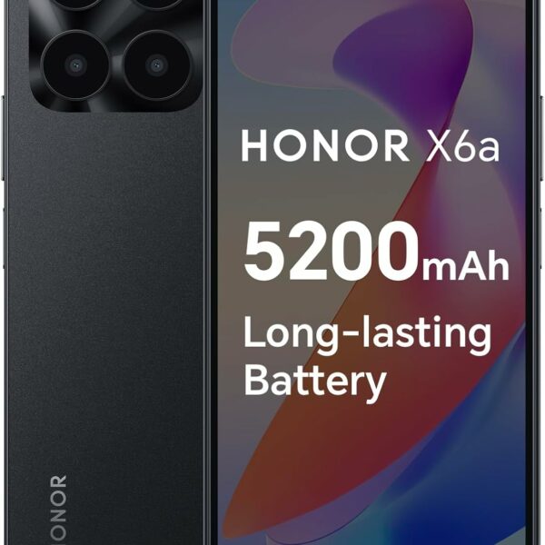 HONOR X6a Mobile Phone Unlocked, 6.5-Inch 90Hz Fullview Display, 4GB+128GB, 5200 mAh Long-lasting Battery, 50MP Triple Camera, Android 13, Midnight Black