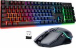 CHONCHOW Gaming Wireless Keyboard and Mouse Combo Metal Surface Rechanrgeable Big Battery 2800mah Mechanical Feel LED Backlit Compatible with Xbox one PS5 Laptop Computer Gamer(2.4G,G311,local)