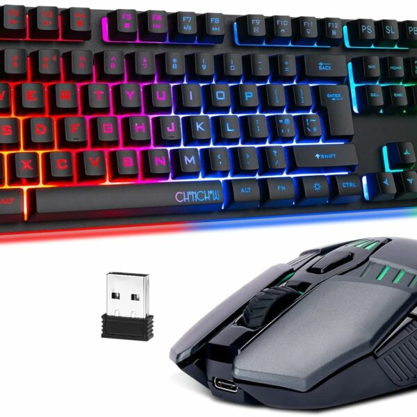 CHONCHOW Gaming Wireless Keyboard and Mouse Combo Metal Surface Rechanrgeable Big Battery 2800mah Mechanical Feel LED Backlit Compatible with Xbox one PS5 Laptop Computer Gamer(2.4G,G311,local)