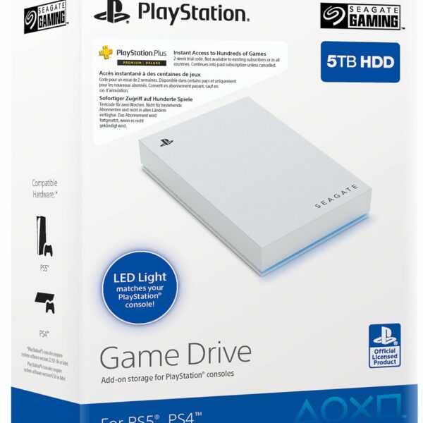 Seagate Game Drive for PS4/PS5, 5 TB, External HDD, 2.5", USB 3.0, Officially Licensed, Blue LED, inkl 2 veckors Playstation+ (STLV5000202)