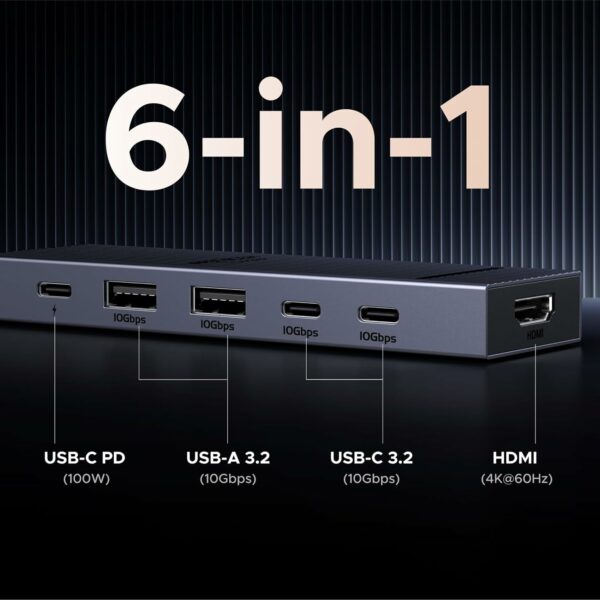 UGREEN Revodok USB-C Hub 6-in-1 10Gbps USB C 3.2 & USB-A 3.2 4K 60Hz HDMI, 100W Power Delivery Type C Hub Multiport Adapter for MacBook Pro/Air, iPad Pro, HP, Dell