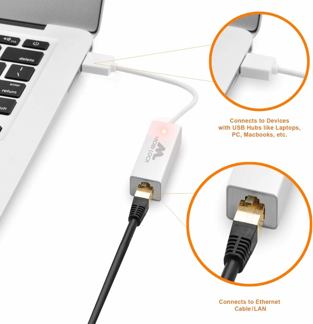 USB Ethernet (LAN) Network Adapter Compatible with Laptops, and All USB 2.0 Compatible Computers Including Windows 7 to 11, Vista, all Mac OS X, and macOS - by Mobi Lock