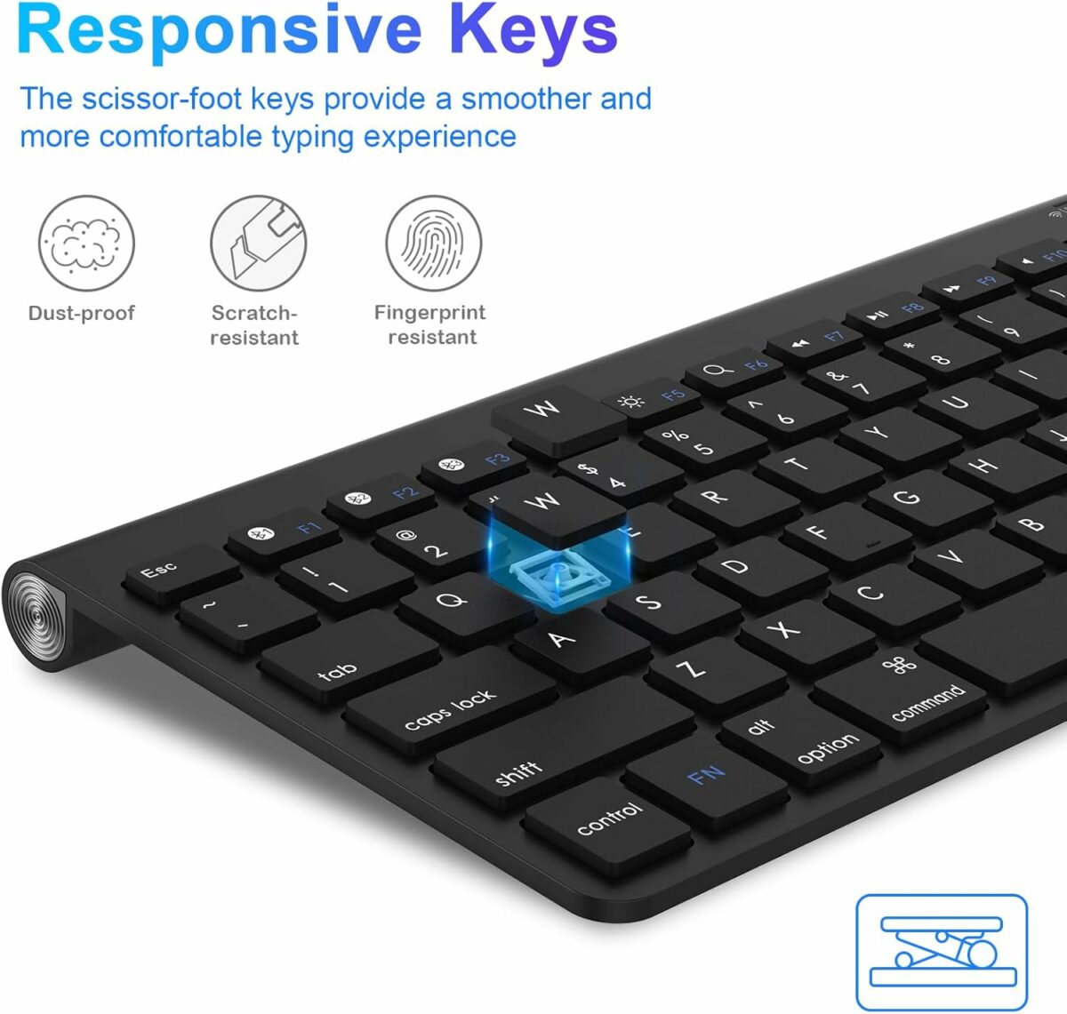 cimetech Bluetooth Keyboard Mouse Combo, Slim Portable Ergonomic Wireless Keyboard and Rechargeable Mouse Compatible with Laptop, iPad, Tablet, PC, Smartphone - Black